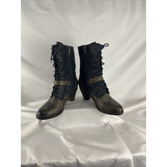 Italmoda Leather Artsy Lace Buckle Zip Boots Womens EU Size 37 - Picture 3 of 14